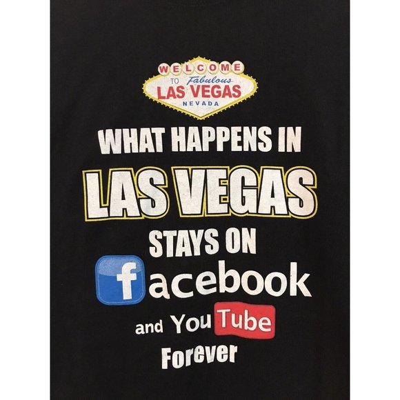 What Happens in Las Vegas Stays on FB and Youtube Comedy Men's XL T Shirt - Picture 2 of 3